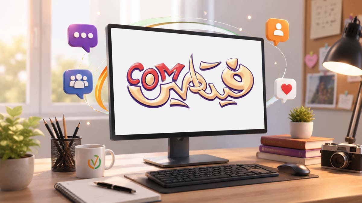 تصميم دلالي يجسد أجواء منتديات فيتامين القديمة مع شعار المنتدى داخل شاشة كمبيوتر بطابع حنين عربي