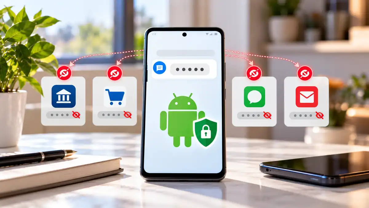 هاتف Android يعرض رمز تحقق محميًا مع تطبيقات محجوبة من الوصول إليه، لتوضيح حماية رموز OTP على أندرويد